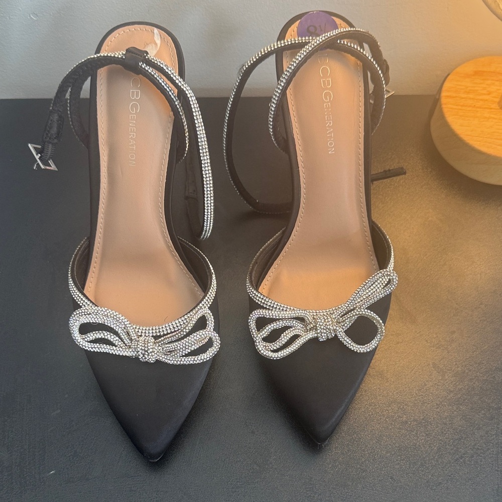 BCBGeneration Black Heels with Silver Bow
